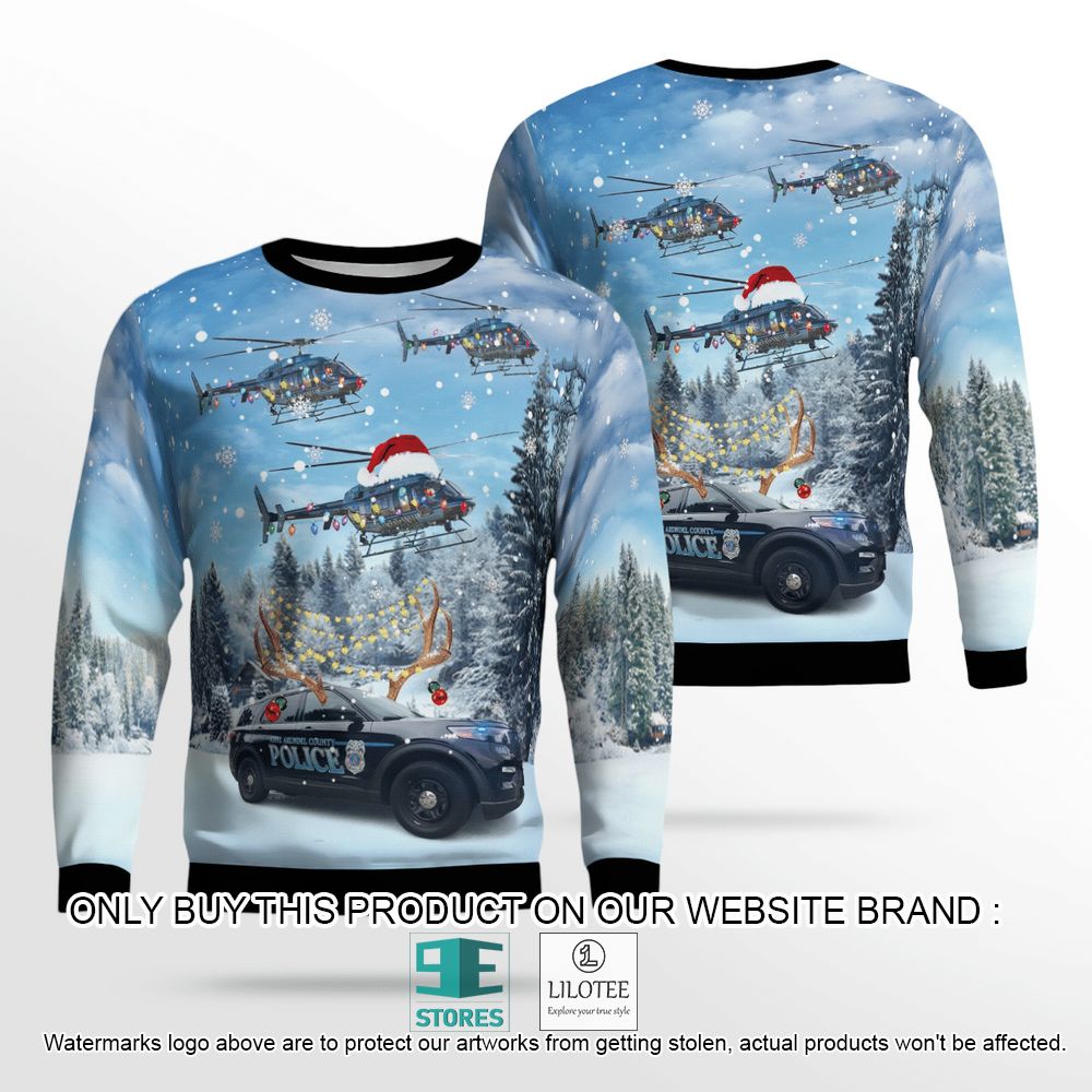 Police Department Car and Bell 407 Helicopter Christmas Wool Sweater - LIMITED EDITION 12