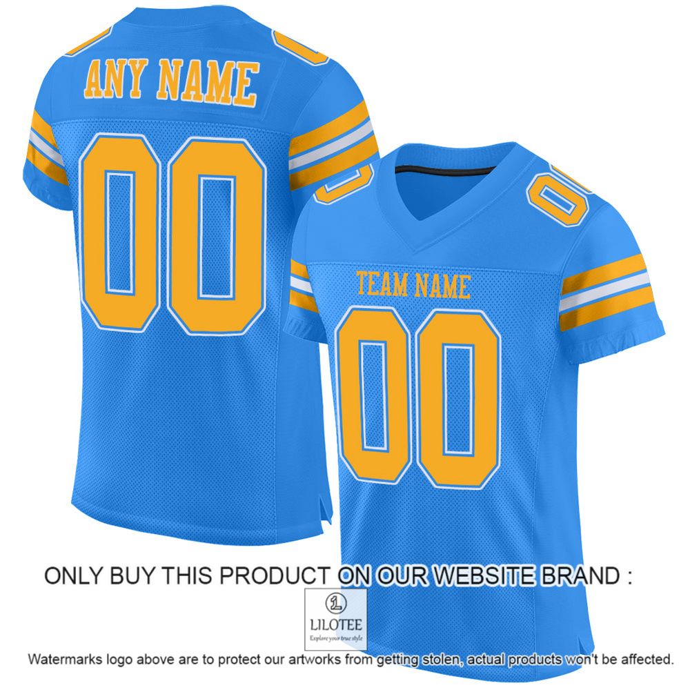 Powder Blue Gold-White Mesh Authentic Personalized Football Jersey - LIMITED EDITION 10