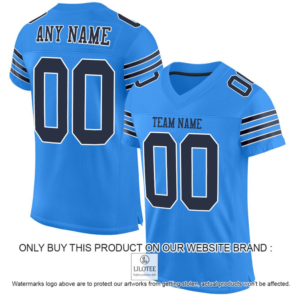 Powder Blue Navy-White Color Mesh Authentic Personalized Football Jersey - LIMITED EDITION 11