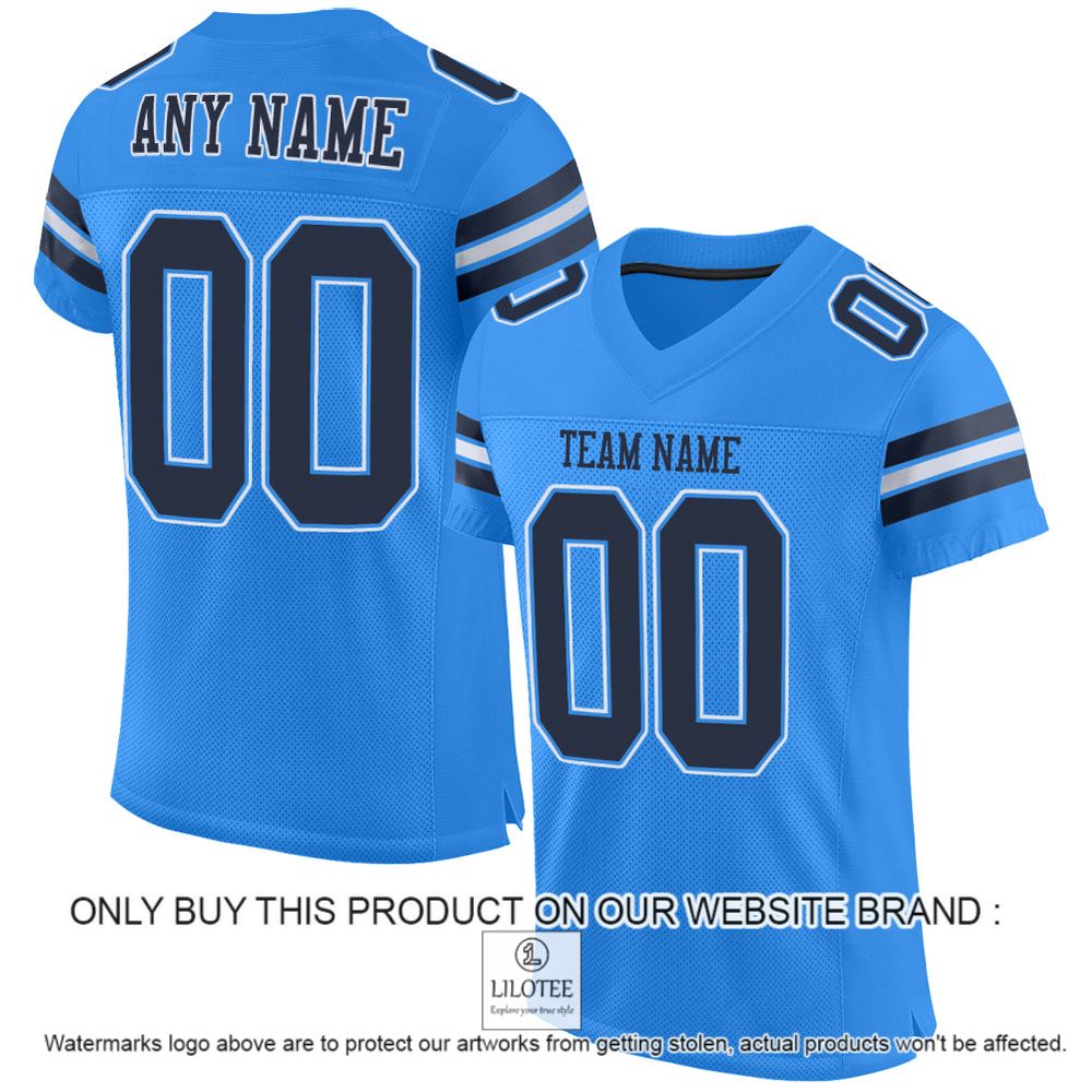 Powder Blue Navy-White Mesh Authentic Personalized Football Jersey - LIMITED EDITION 10