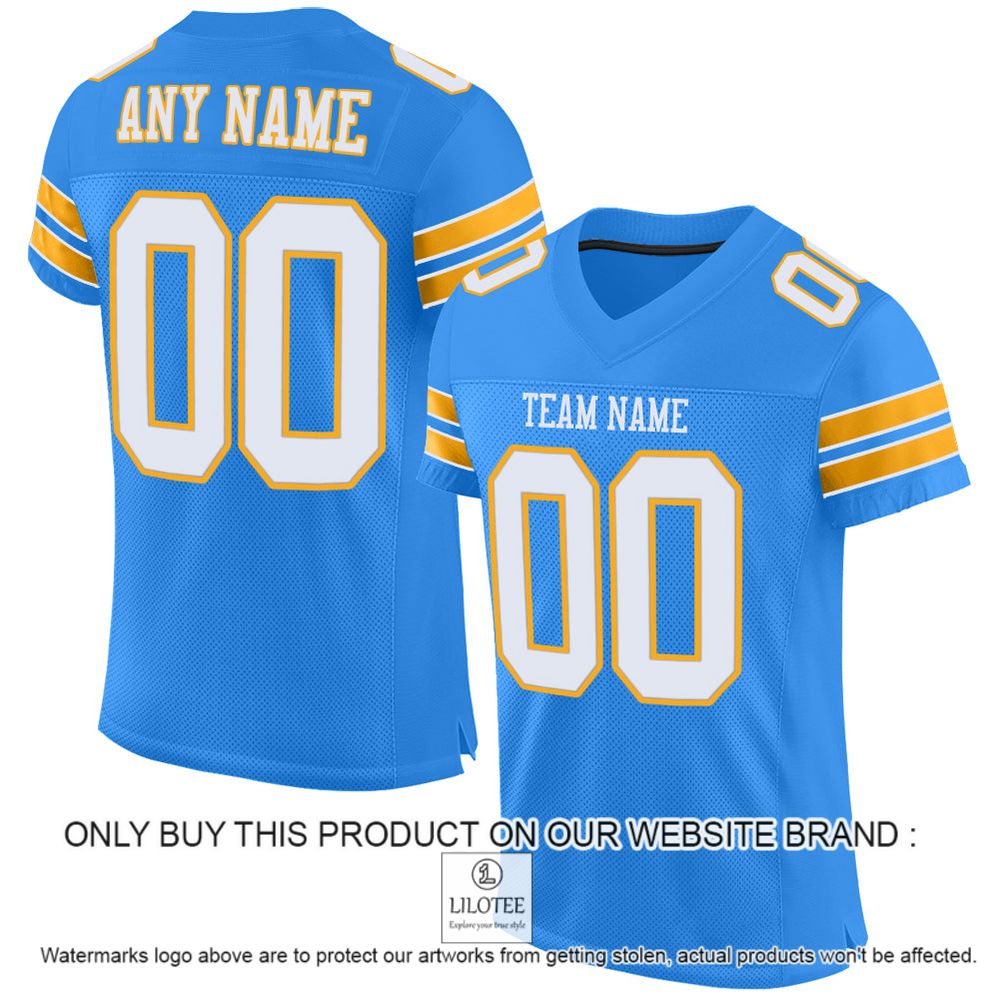 Powder Blue White-Gold Mesh Authentic Personalized Football Jersey - LIMITED EDITION 11