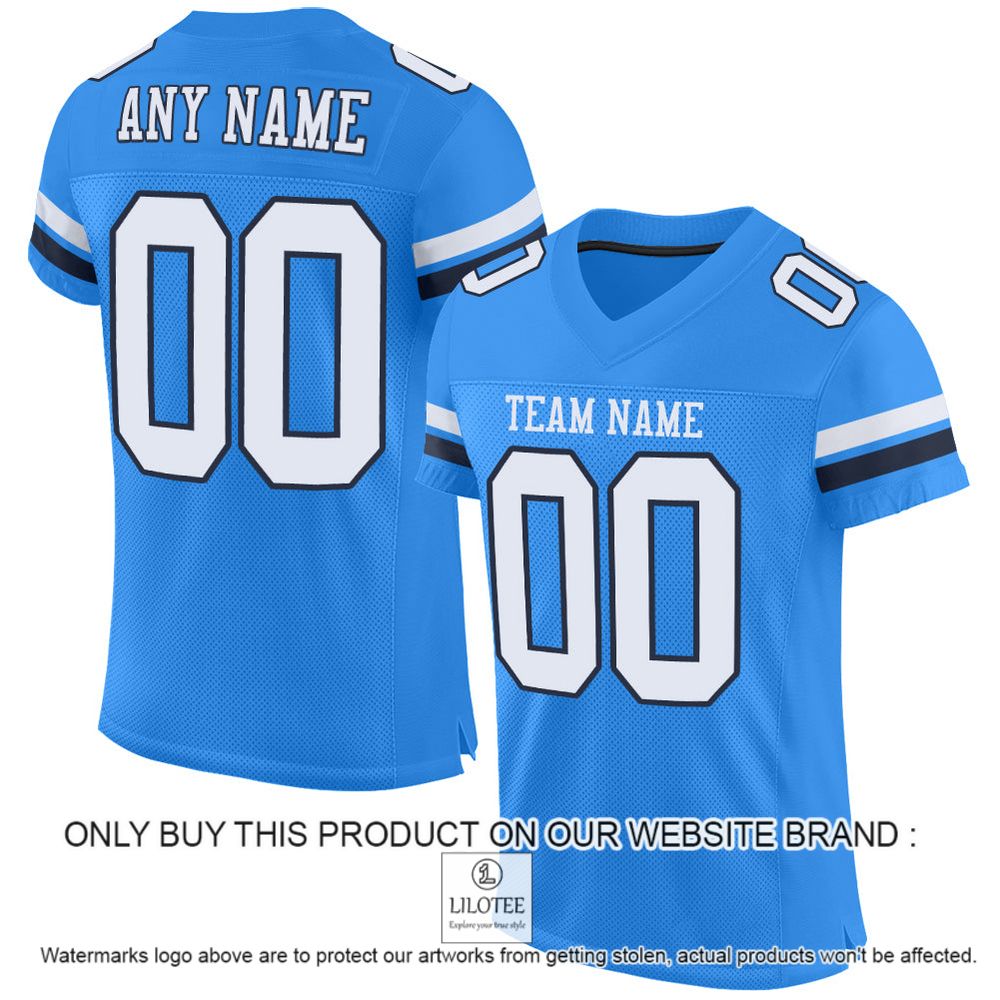 Powder Blue White-Navy Color Mesh Authentic Personalized Football Jersey - LIMITED EDITION 11
