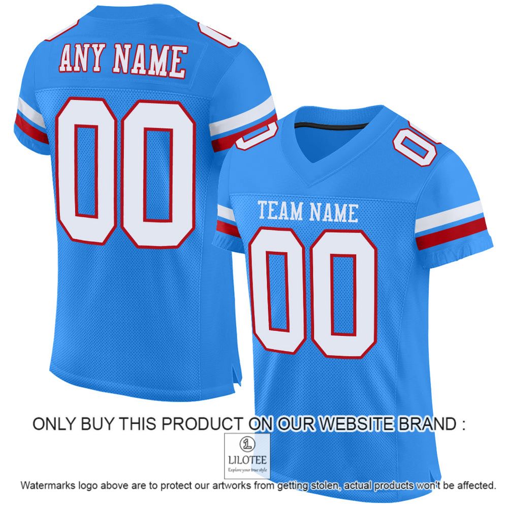 Powder Blue White-Red Mesh Authentic Personalized Football Jersey - LIMITED EDITION 10