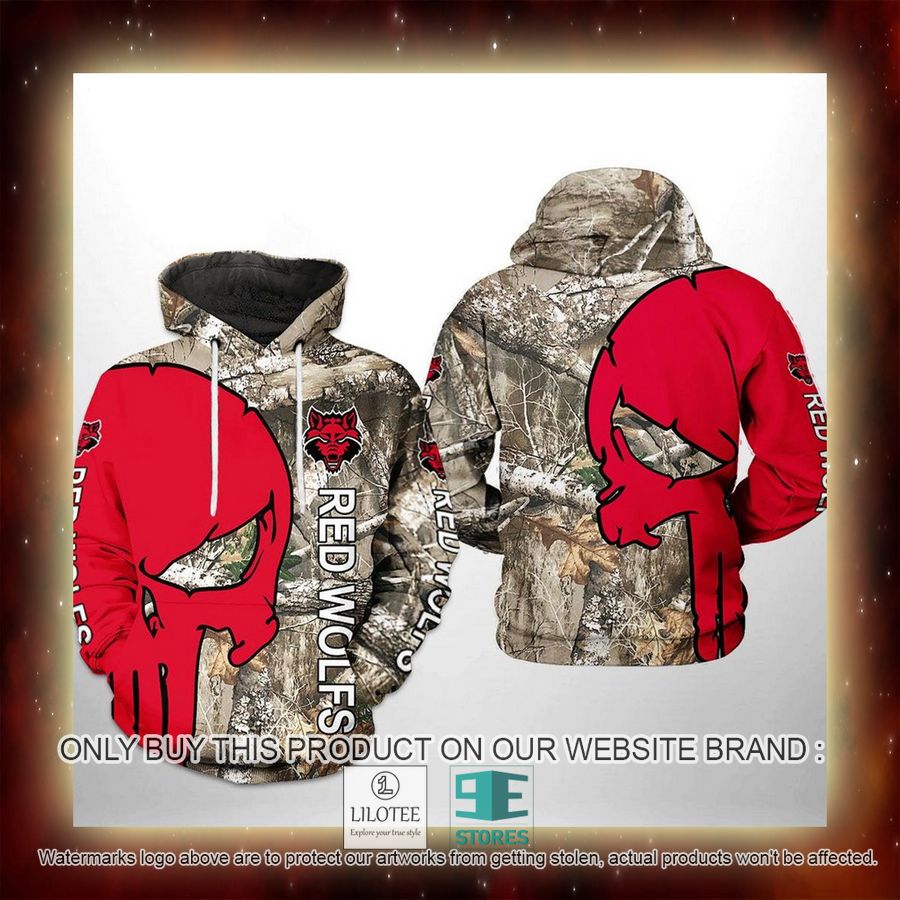 Alternative view of Punisher Skull Arkansas State Red Wolfs NCAA Camo Veteran Hunting 3D Hoodie, Zip Hoodie - LIMITED EDITION