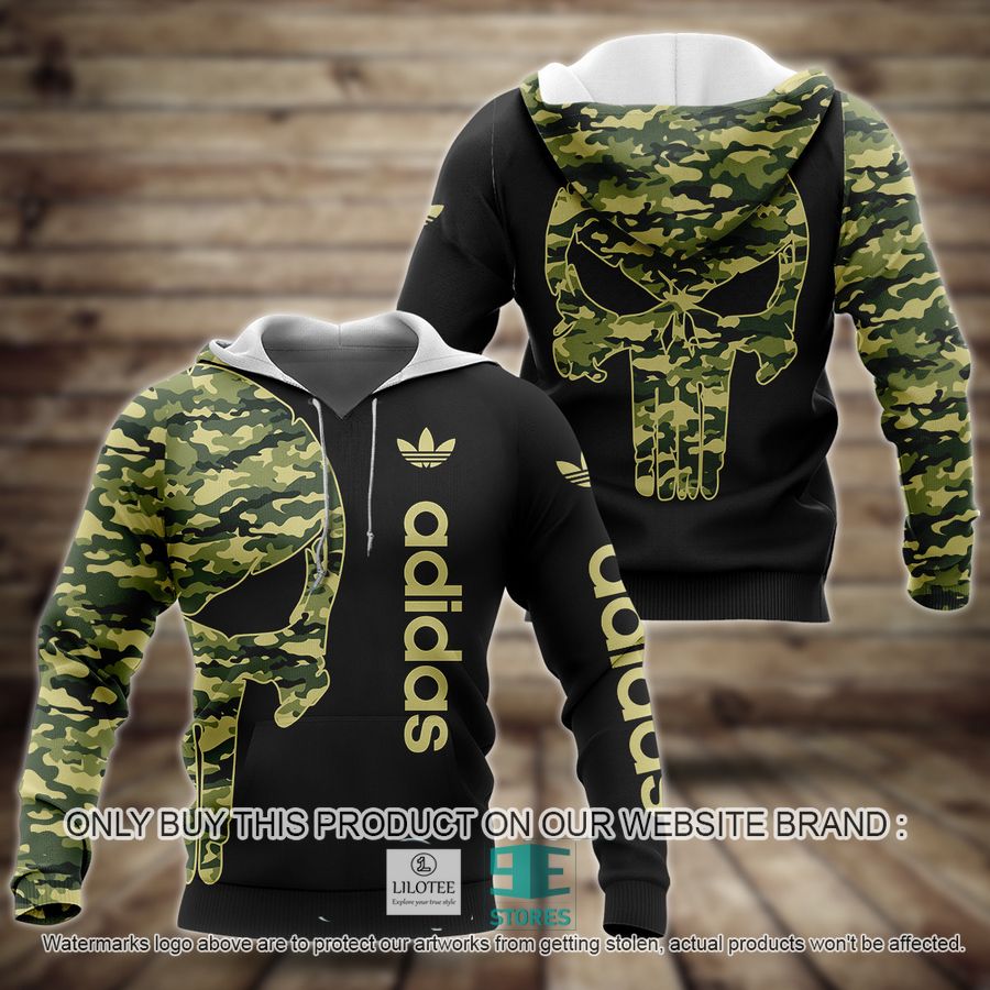 Punisher Skull Camo Adidas Black 3D All Over Print Hoodie 9