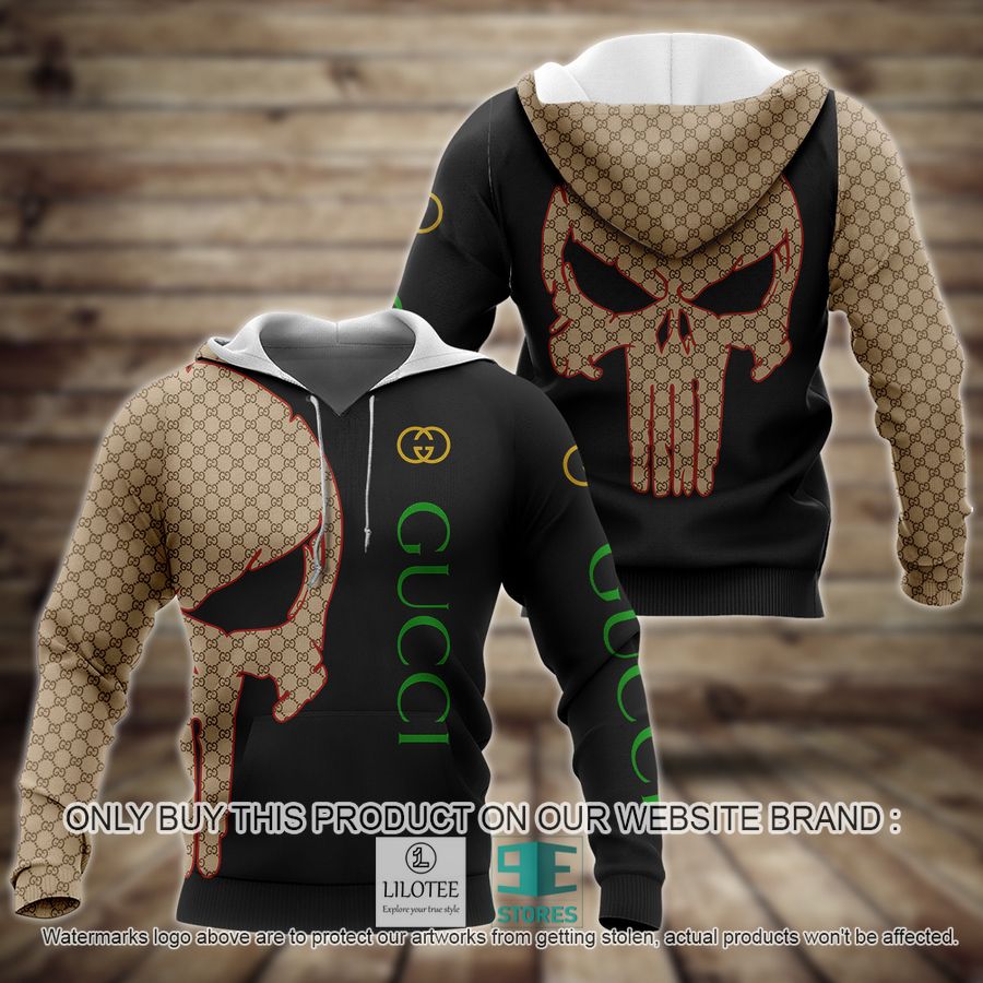 Punisher Skull Gucci Khaki black 3D Hoodie - LIMITED EDITION 8