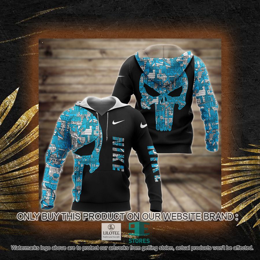 Alternative view of Punisher Skull Nike Black Blue 3D All Over Print Hoodie