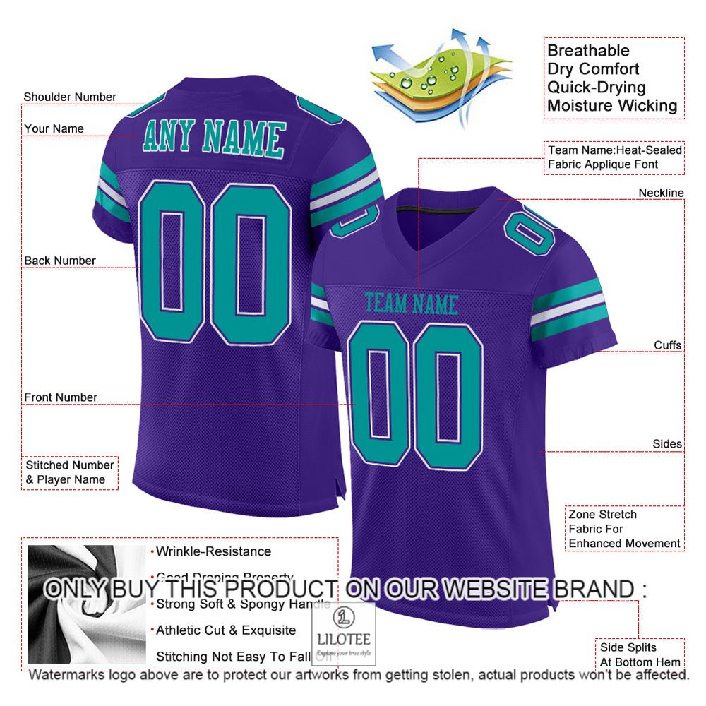 Purple Aqua-White Color Mesh Authentic Personalized Football Jersey - LIMITED EDITION 4 Purple Aqua-White Color Mesh Authentic Personalized Football Jersey - LIMITED EDITION - Image 4
