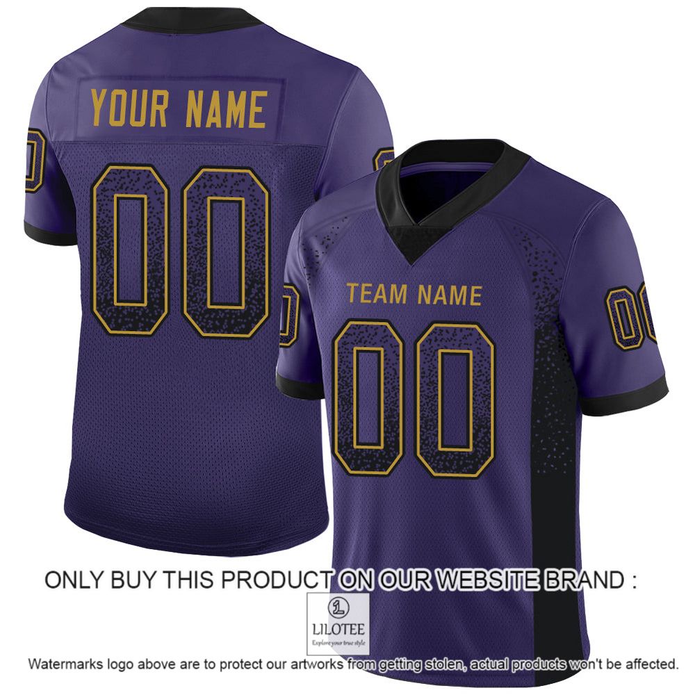 Purple Black-Old Gold Mesh Drift Fashion Personalized Football Jersey - LIMITED EDITION 10