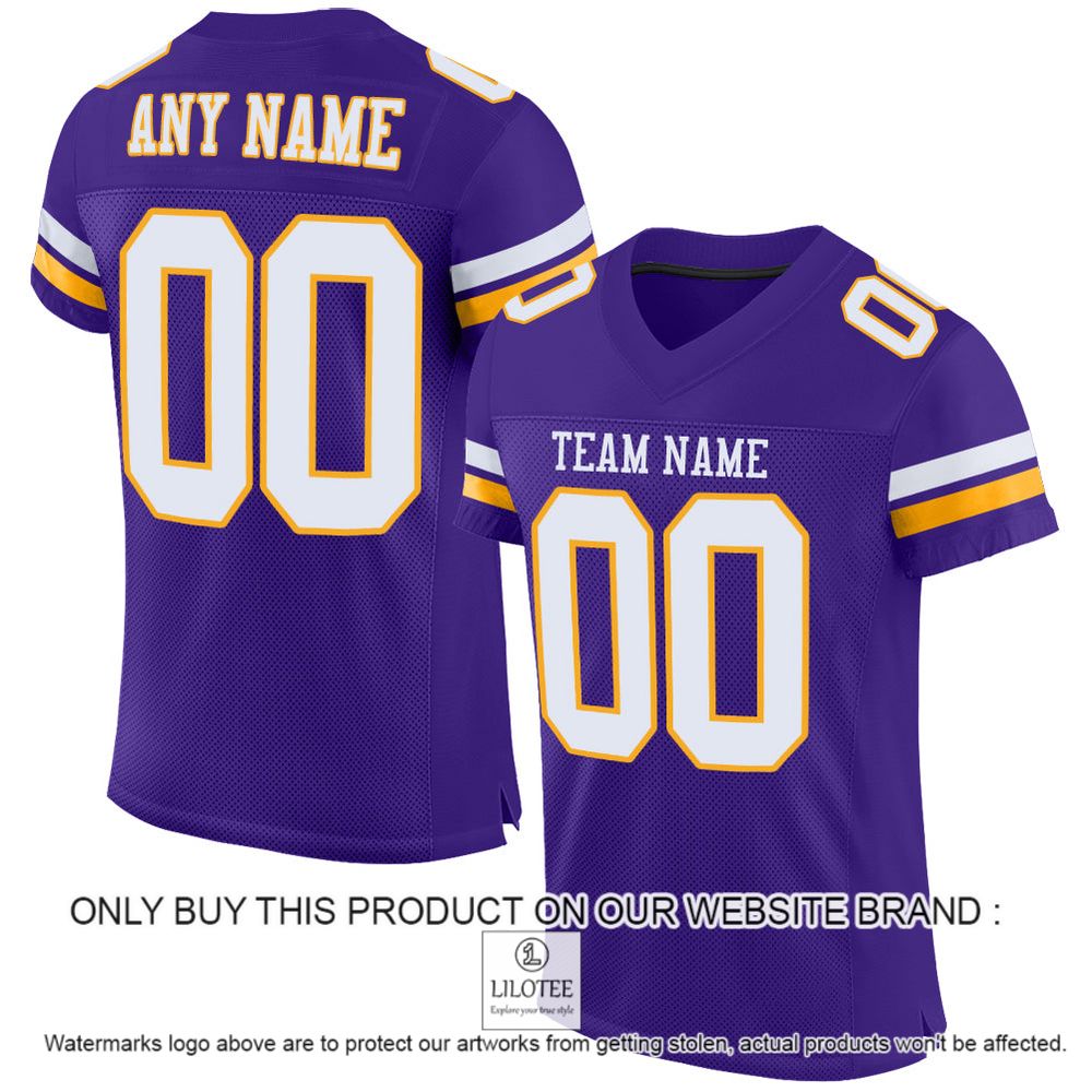 Purple White-Gold Color Mesh Authentic Personalized Football Jersey - LIMITED EDITION 11