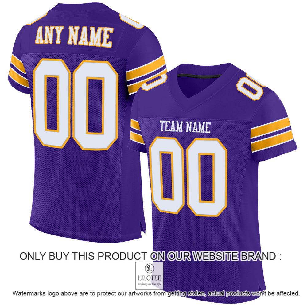 Purple White-Gold Mesh Authentic Personalized Football Jersey - LIMITED EDITION 10