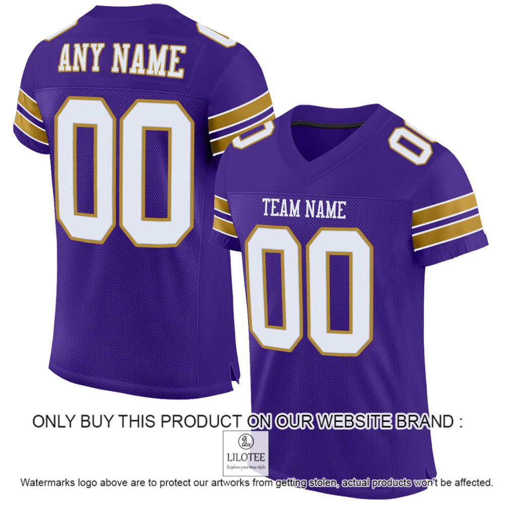 Purple White-Old Gold Mesh Authentic Personalized Football Jersey - LIMITED EDITION 11