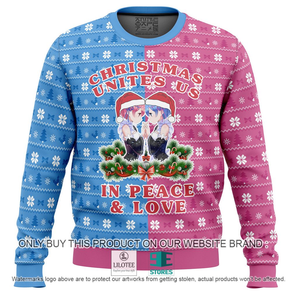 Re Zero Ram and Rem Christmas Unites US In Peace and Love Christmas Sweater - LIMITED EDITION 11