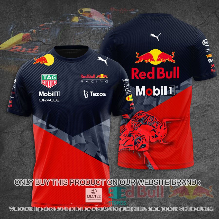 Red Bull Mobil 1 Tezos Navy Red 3D T-Shirt 9