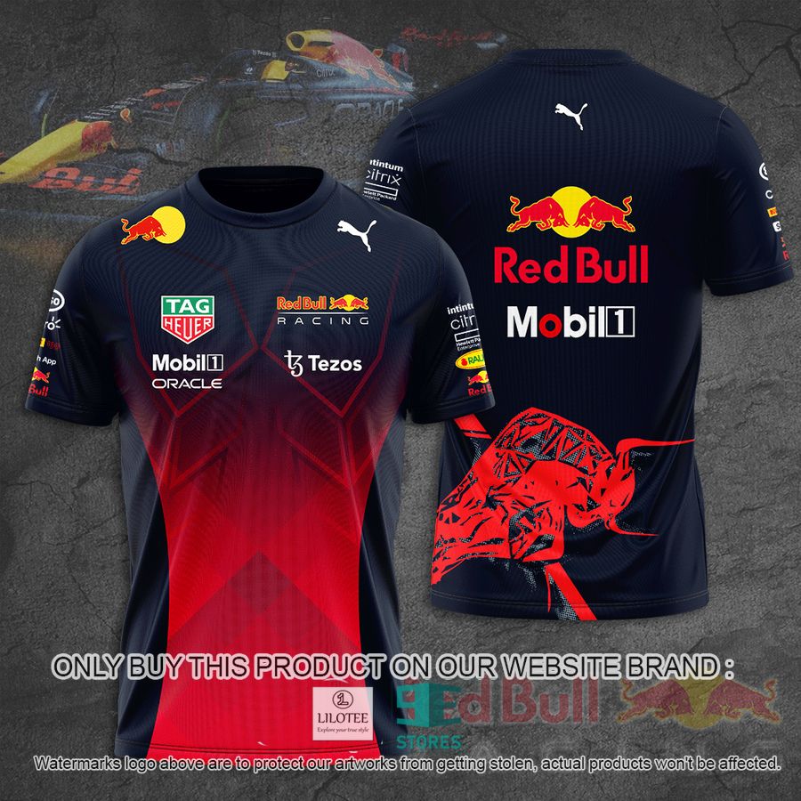 Red Bull Racing Mobil 1 Tezos Navy Red 3D T-Shirt 8