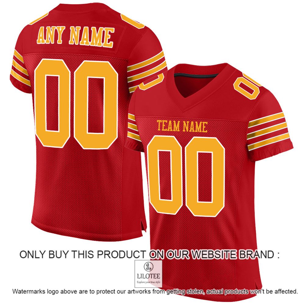 Red Gold-White Mesh Authentic Personalized Football Jersey - LIMITED EDITION 10