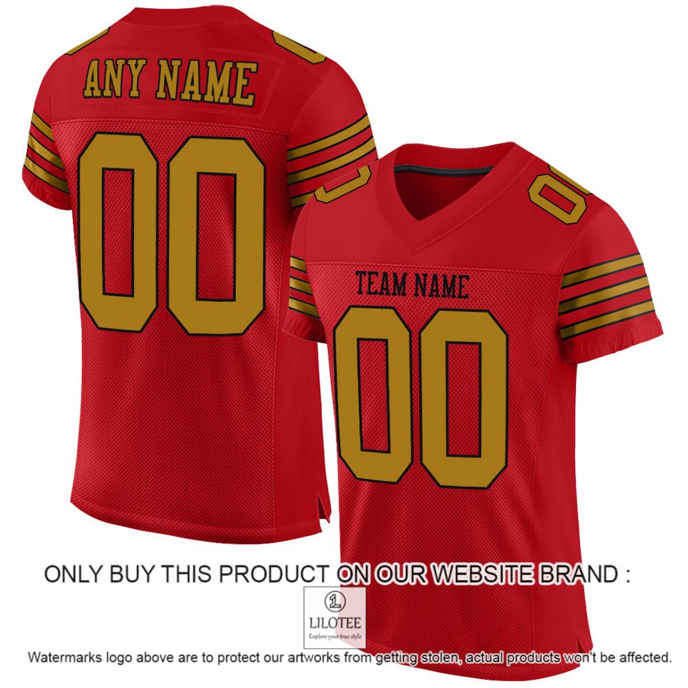 Red Old Gold-Black Color Mesh Authentic Personalized Football Jersey - LIMITED EDITION 11