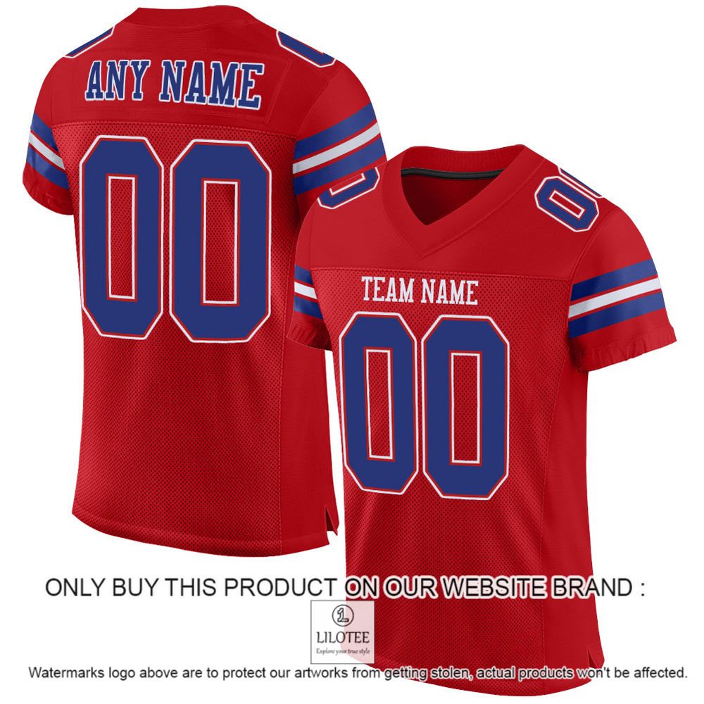 Red Royal-White Mesh Authentic Personalized Football Jersey - LIMITED EDITION 12