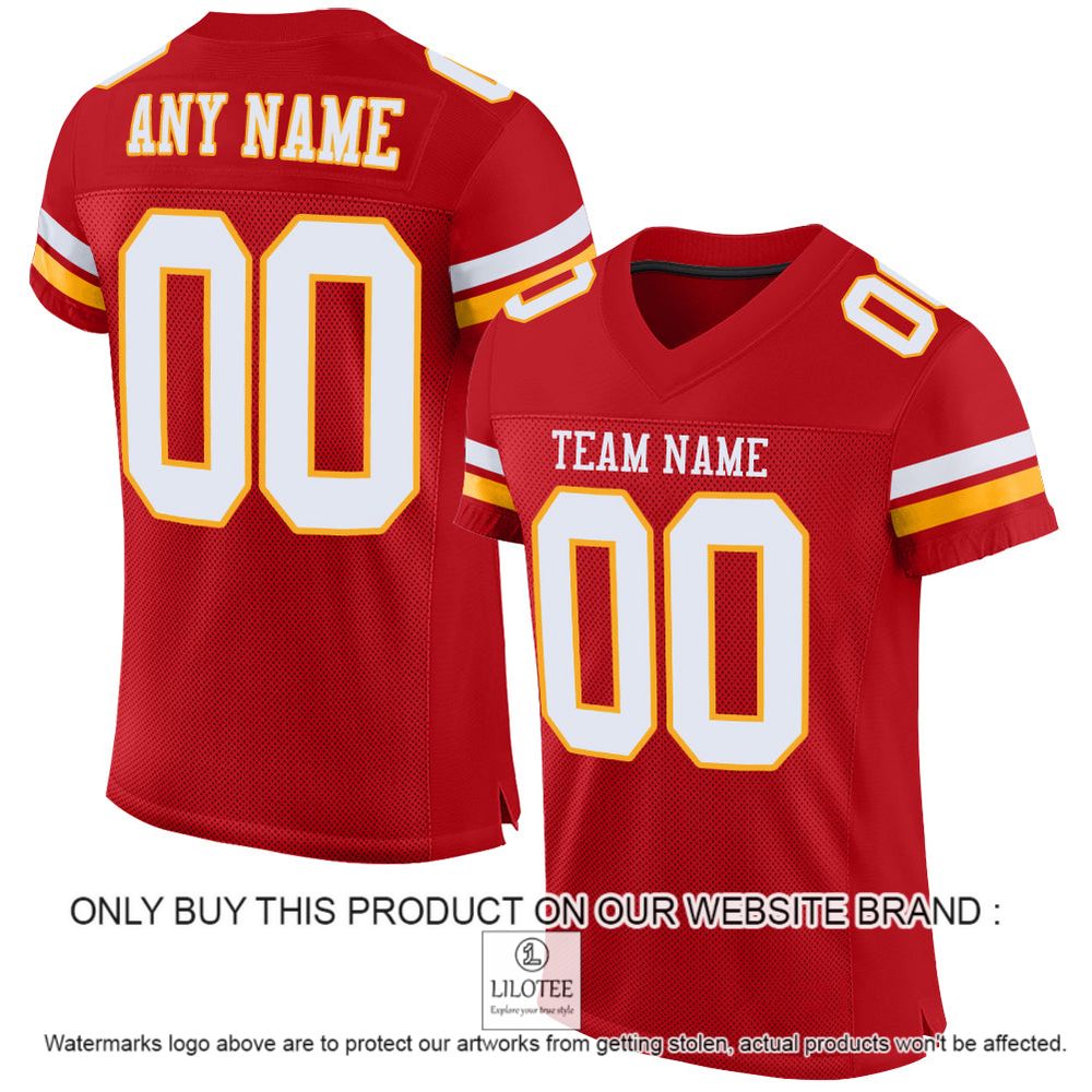 Red White-Gold Color Mesh Authentic Personalized Football Jersey - LIMITED EDITION 11