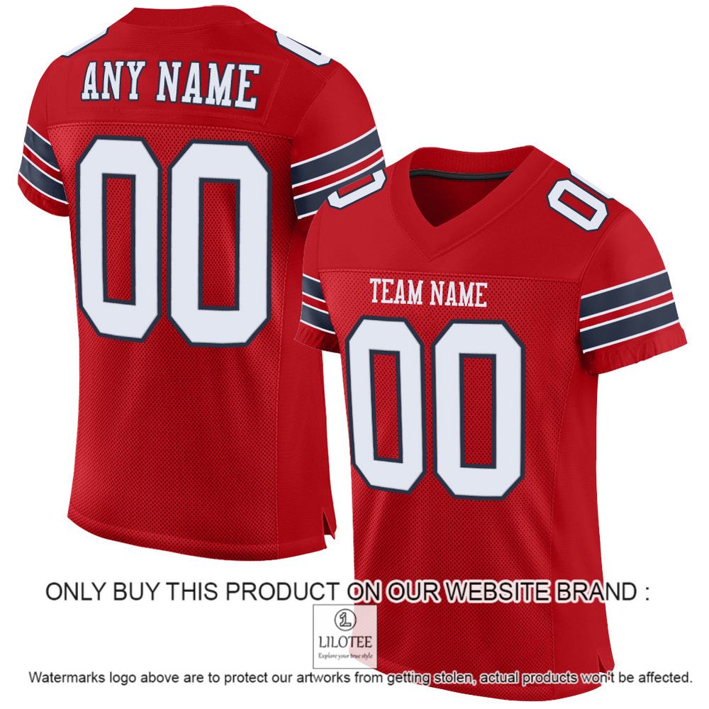 Red White-Navy Color Mesh Authentic Personalized Football Jersey - LIMITED EDITION 12