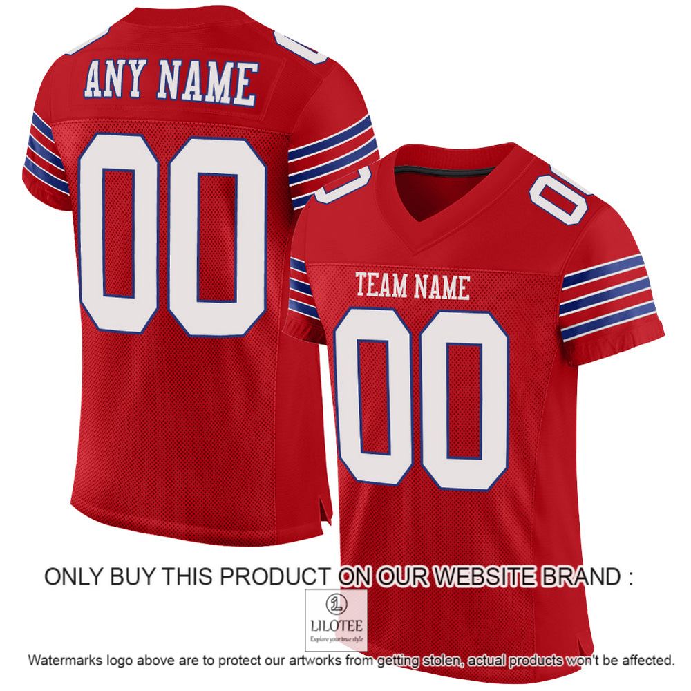 Red White-Royal Mesh Authentic Personalized Football Jersey - LIMITED EDITION 11