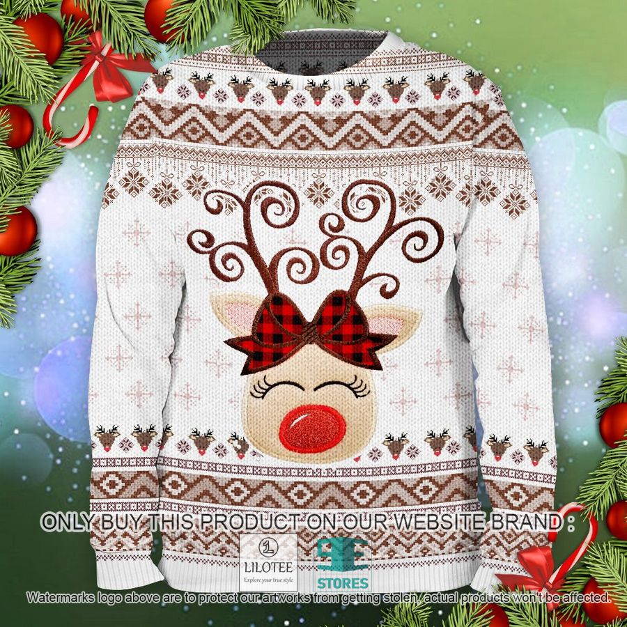 Reindeer Plaid Bow Ugly Christmas Sweater - LIMITED EDITION 4