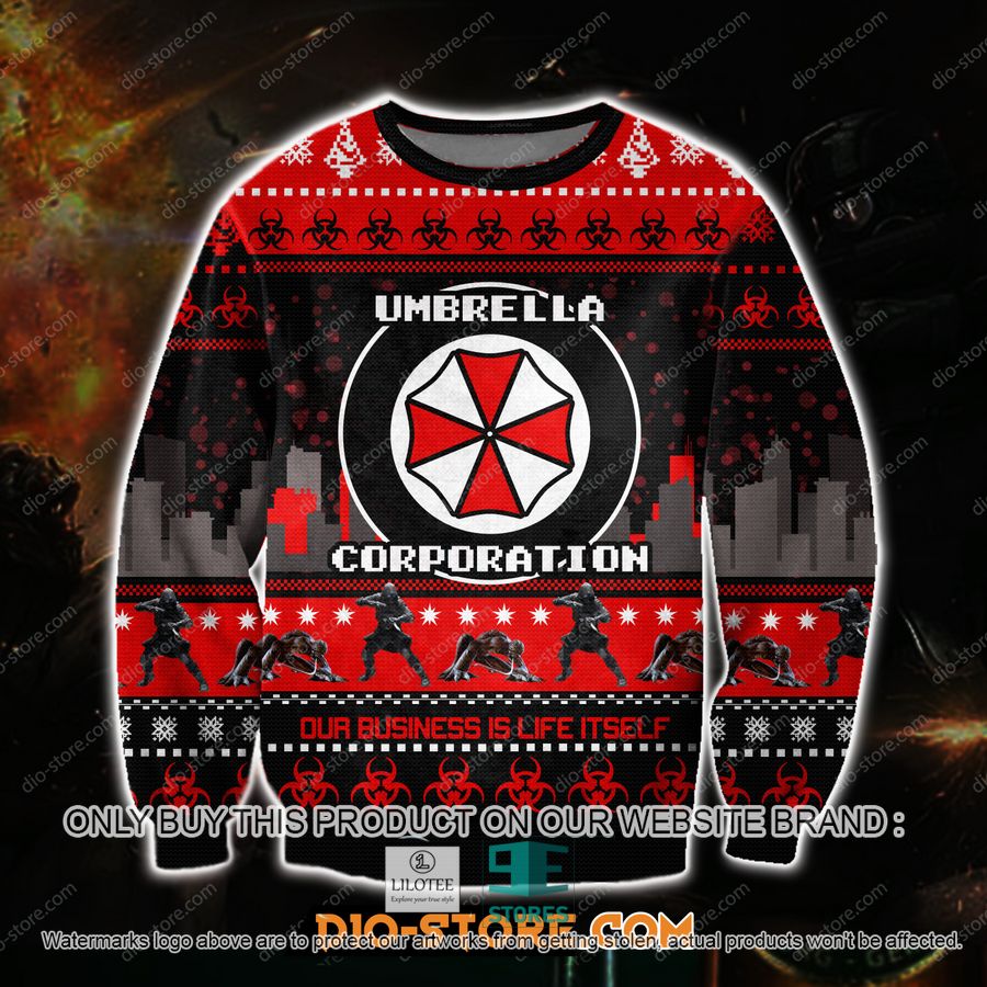 Resident Evil Umbrella Corporation Ugly Christmas Sweater, Sweatshirt 17