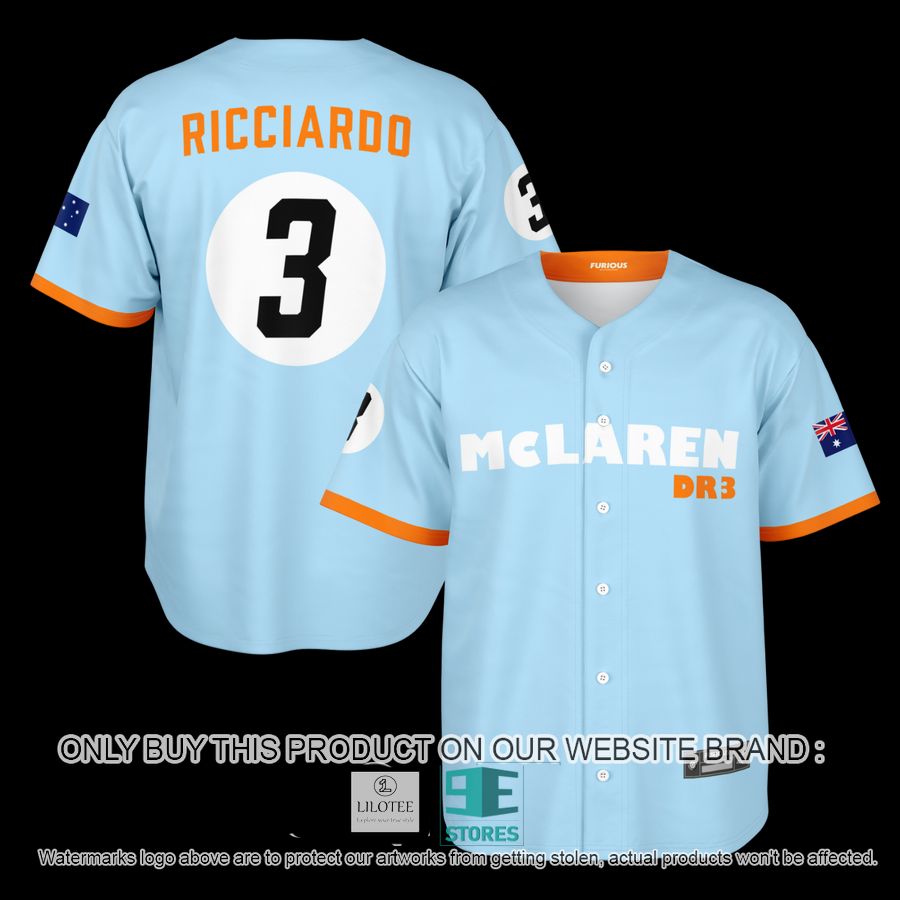 Ricciardo 3 McLaren Light Blue Baseball Jersey 13