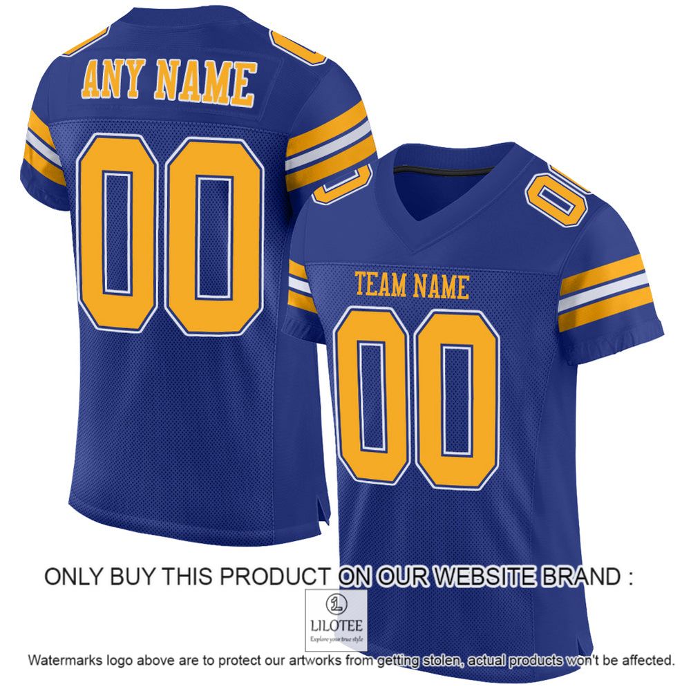 Royal Gold-White Mesh Authentic Personalized Football Jersey - LIMITED EDITION 13
