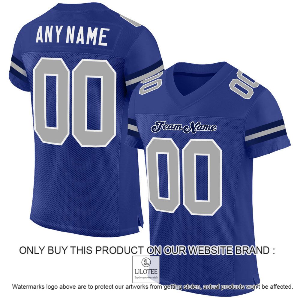 Royal Gray-White Mesh Authentic Personalized Football Jersey - LIMITED EDITION 13