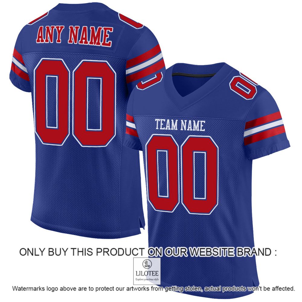 Royal Red-White Color Mesh Authentic Personalized Football Jersey - LIMITED EDITION 13