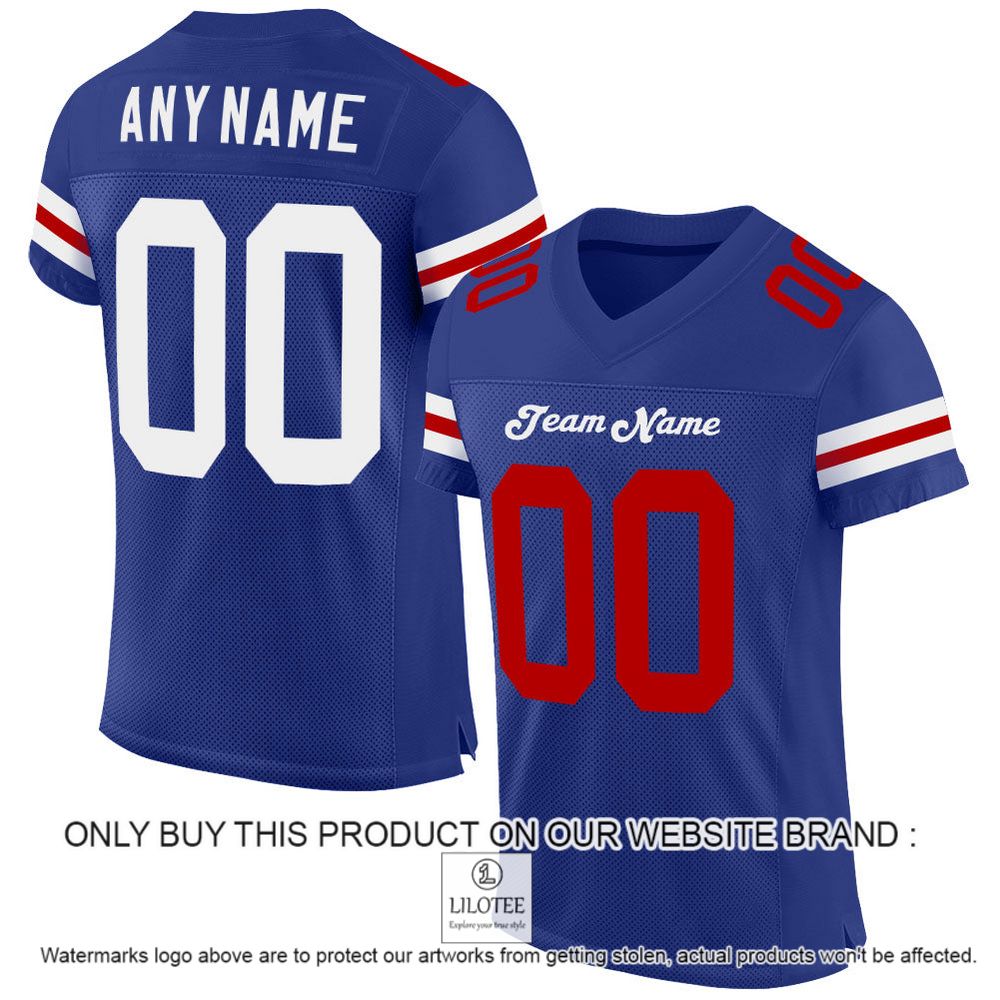 Royal Red-White Mesh Authentic Personalized Football Jersey - LIMITED EDITION 13