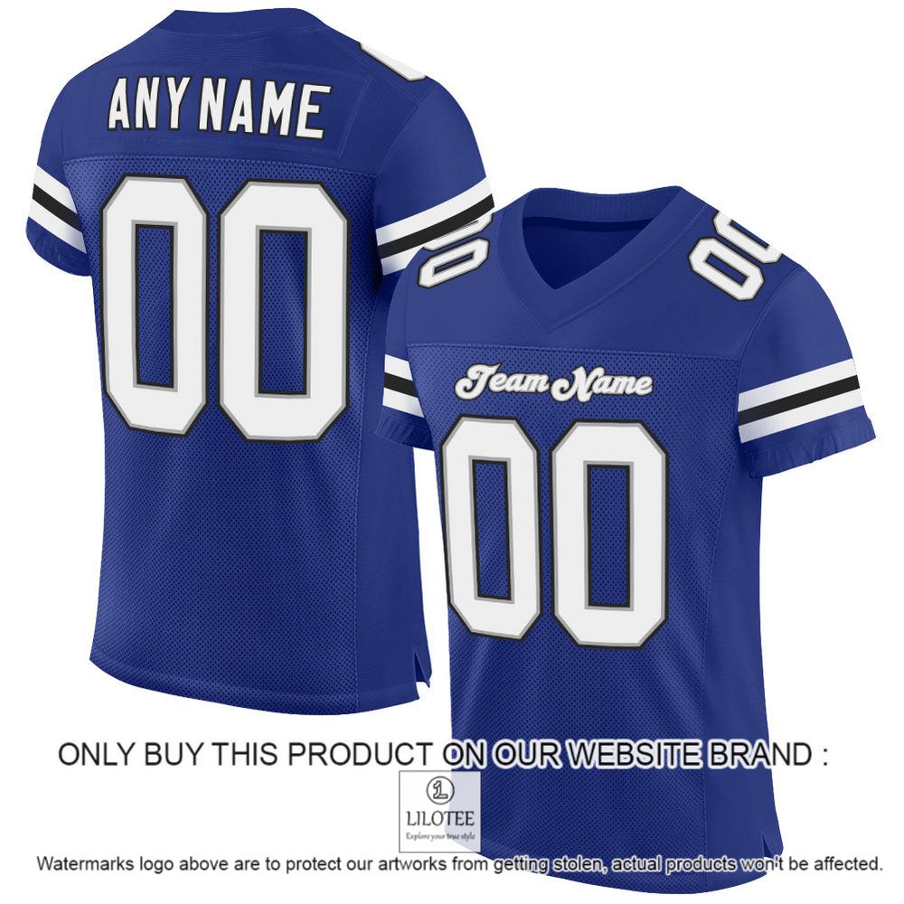 Royal White-Black Mesh Authentic Personalized Football Jersey - LIMITED EDITION 12