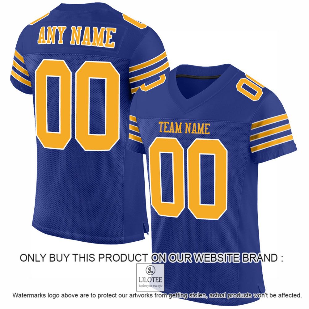 Royal White-Gold Mesh Authentic Personalized Football Jersey - LIMITED EDITION 13