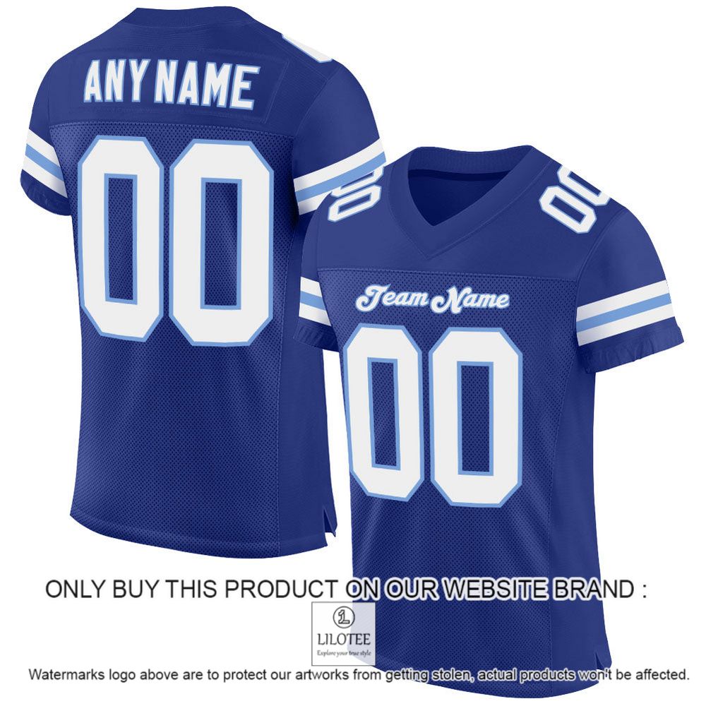 Royal White-Light Blue Mesh Authentic Personalized Football Jersey - LIMITED EDITION 11