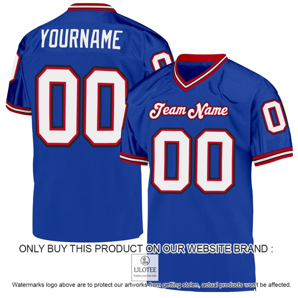 Royal White-Red Mesh Authentic Throwback Personalized Football Jersey - LIMITED EDITION 10