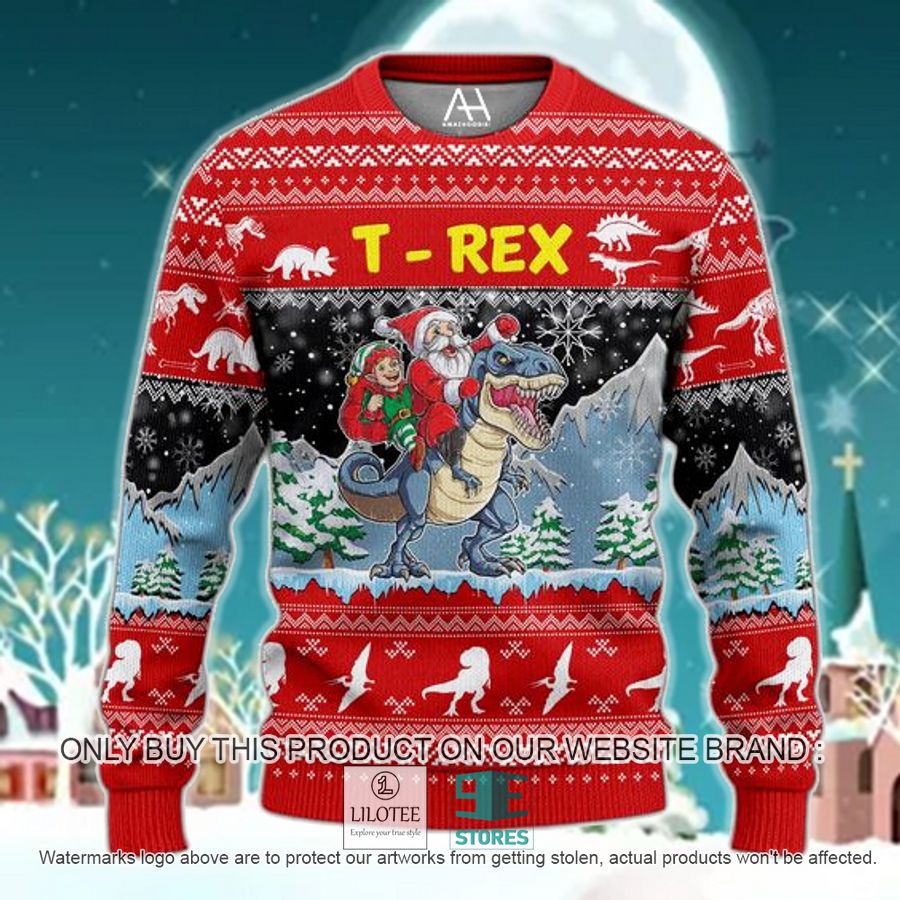 Santa Claus Peter Pan Riding Dinosaur T-Rex Ugly Christmas Sweater - LIMITED EDITION 4