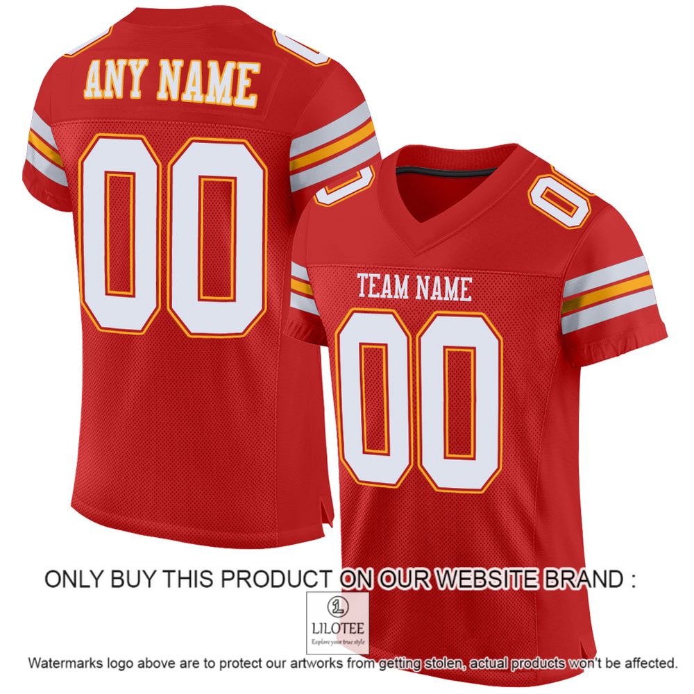 Scarlet White-Gold Mesh Authentic Personalized Football Jersey - LIMITED EDITION 11