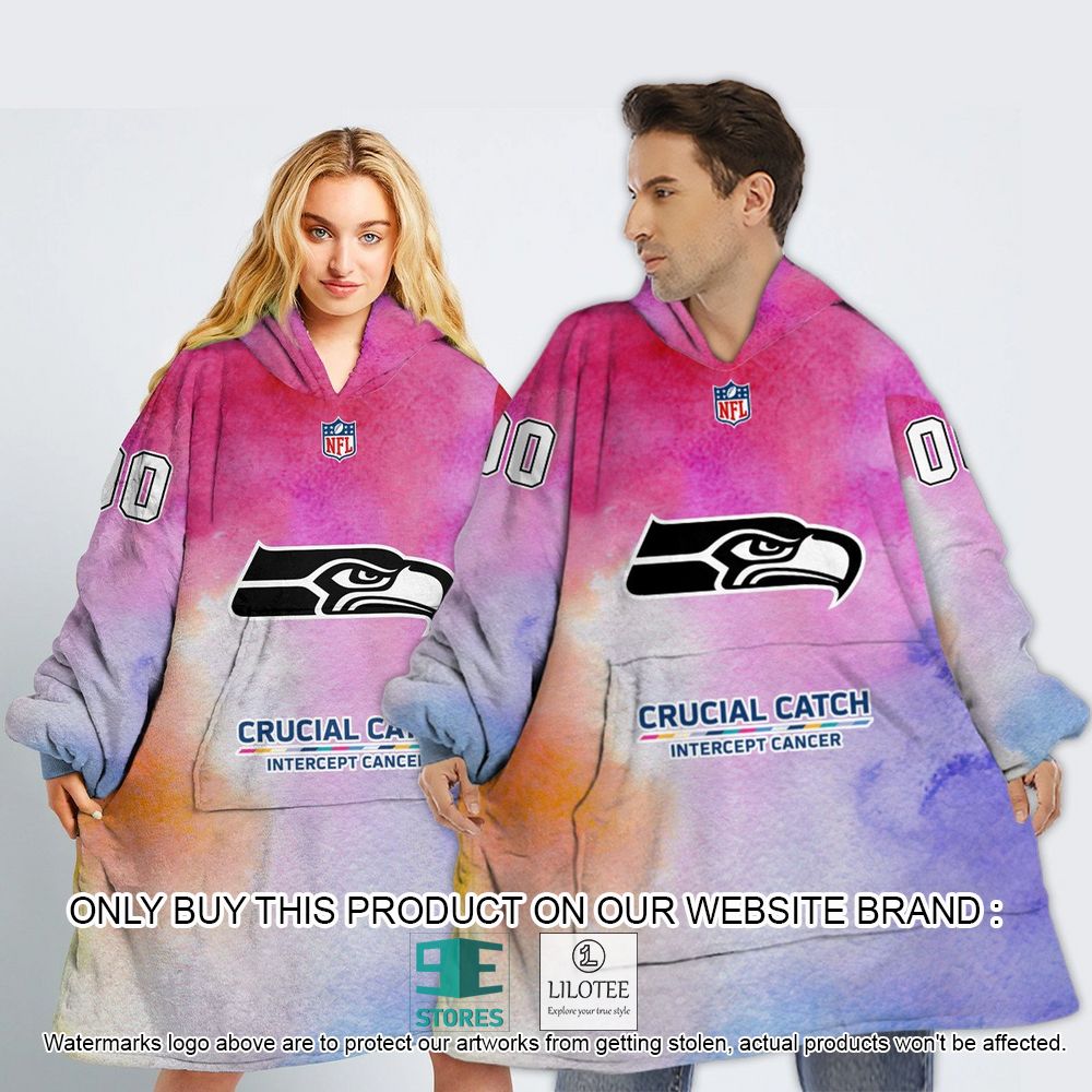 Seattle Seahawks Crucial Catch Intercept Cancer Personalized Oodie Blanket Hoodie - LIMITED EDITION 11