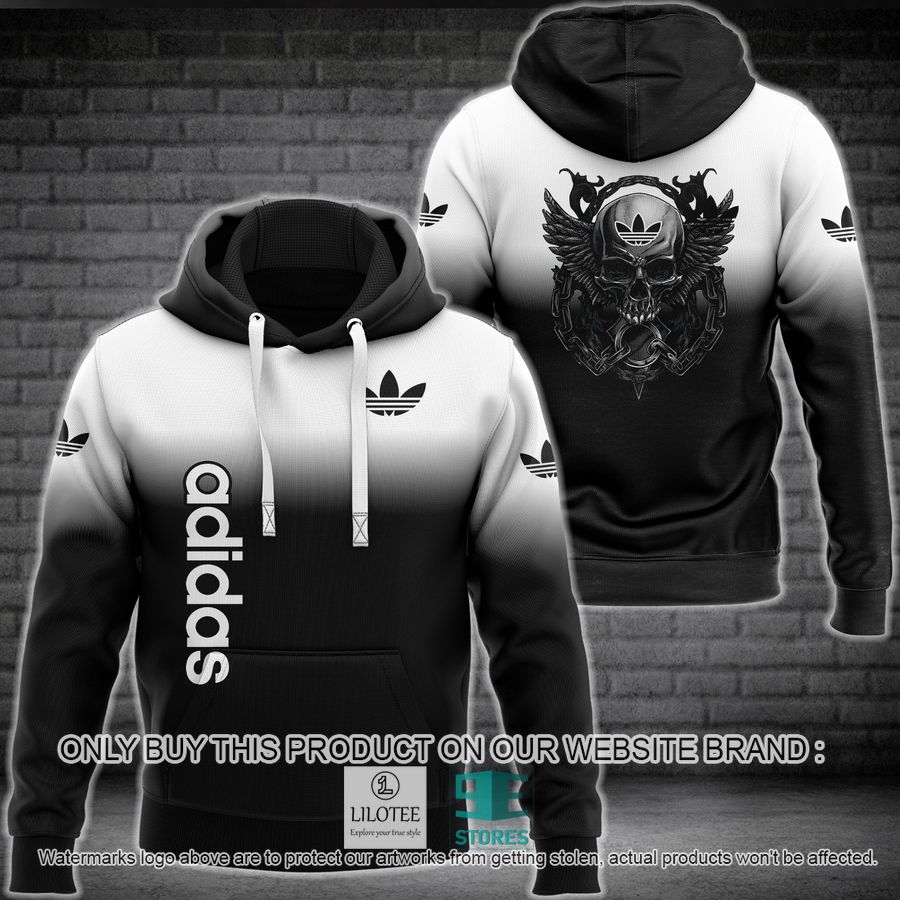 Skull Adidas logo white black 3D Hoodie - LIMITED EDITION 8