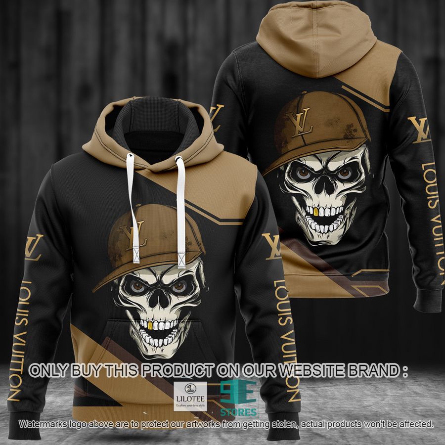 Skull Wearing Hat Louis Vuitton Black yellow 3D All Over Print Hoodie 8