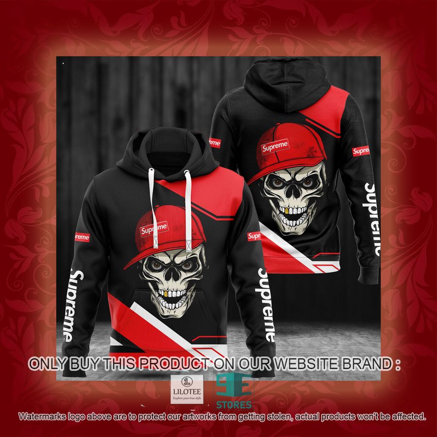 Skull Wearing hat Supreme Black 3D All Over Print Hoodie 3 Skull Wearing hat Supreme Black 3D All Over Print Hoodie - Image 3