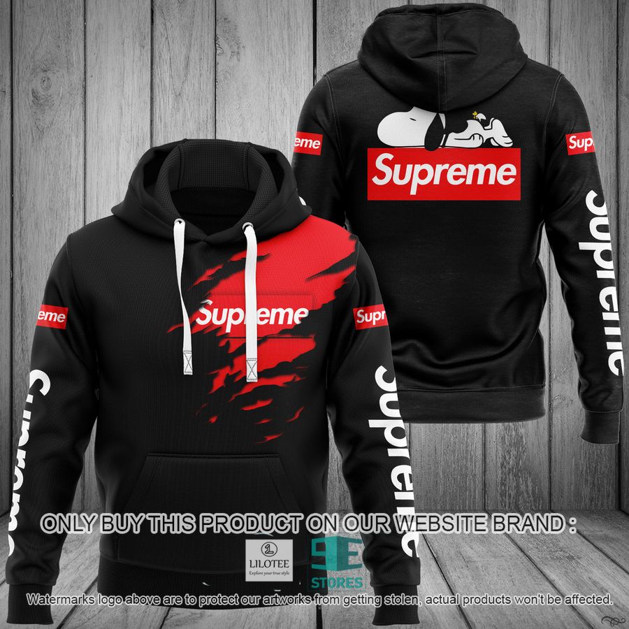 Snoopy Supreme Black Red 3D All Over Print Hoodie 9