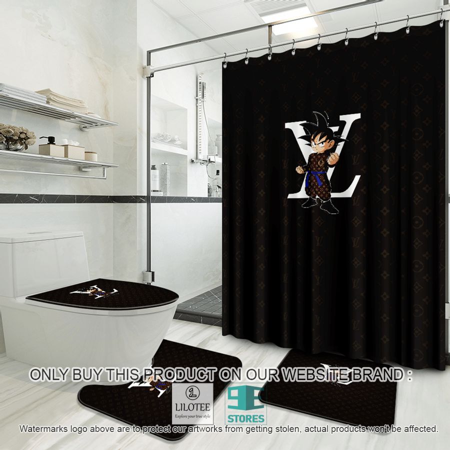 Son GoKu Louis Vuitton black Shower Curtain Sets - LIMITED EDITION 9
