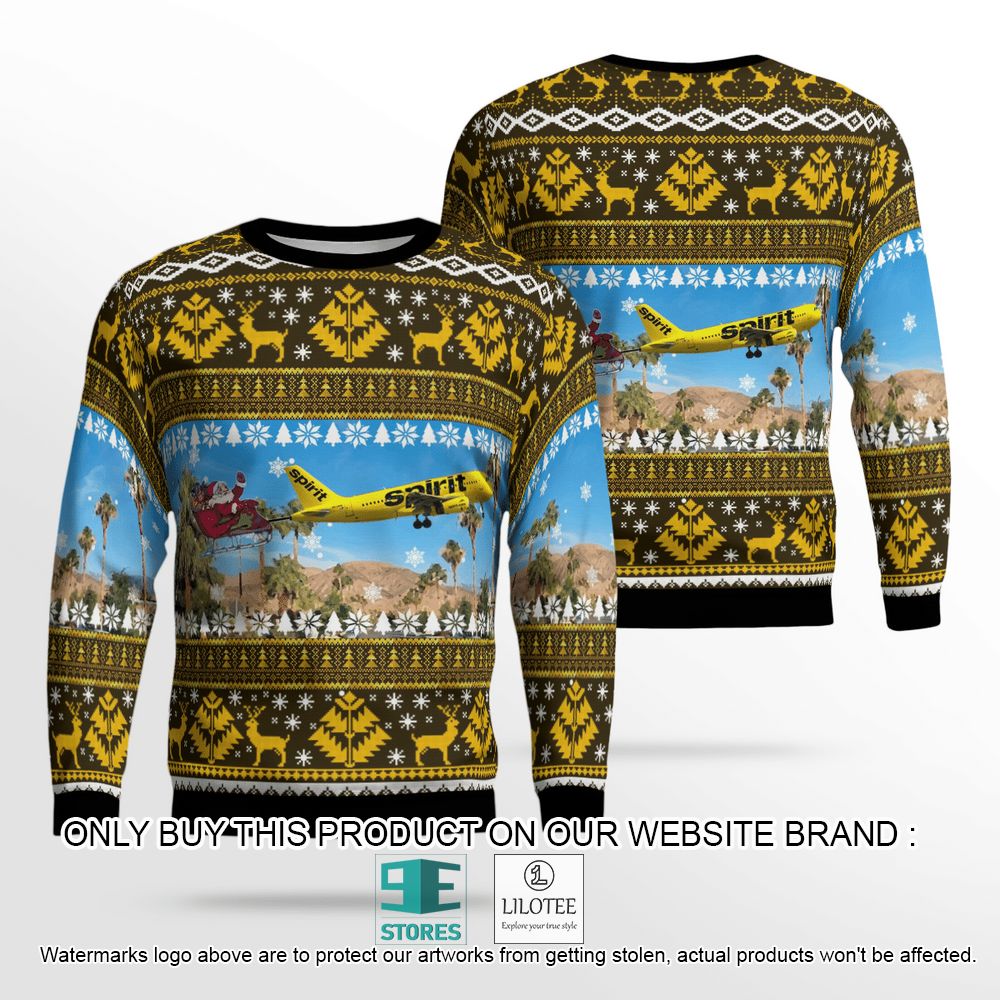 Spirit Airlines Airbus A319 With Santa Over Palm Springs Christmas Wool Sweater - LIMITED EDITION 13