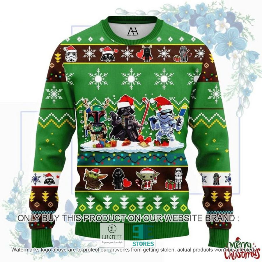 Star Wars Darth Vader Stormtrooper Boba Fett Chibi green Ugly Christmas Sweater - LIMITED EDITION 4