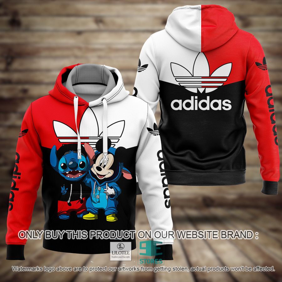 Stitch and Mickey Mouse Adidas Red Black 3D All Over Print Hoodie 8
