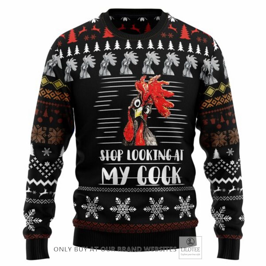 Stop Looking At My Cock Ugly Christmas Sweatshirt 6