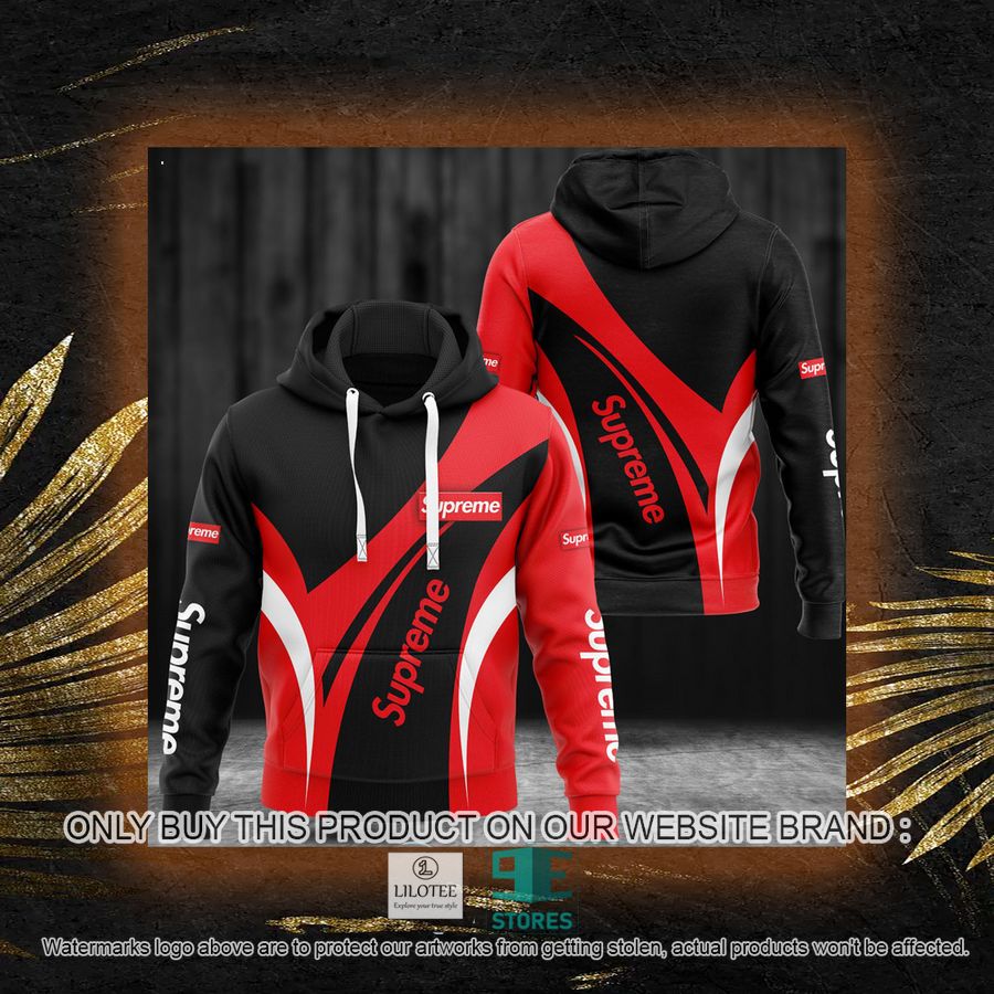 Alternative view of Supreme Black Red White pattern 3D All Over Print Hoodie