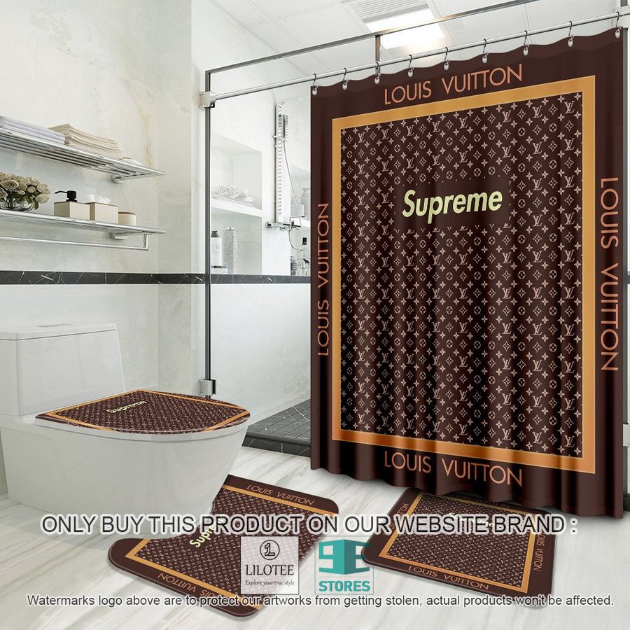 Supreme Louis Vuitton logo brown Shower Curtain Sets - LIMITED EDITION 8